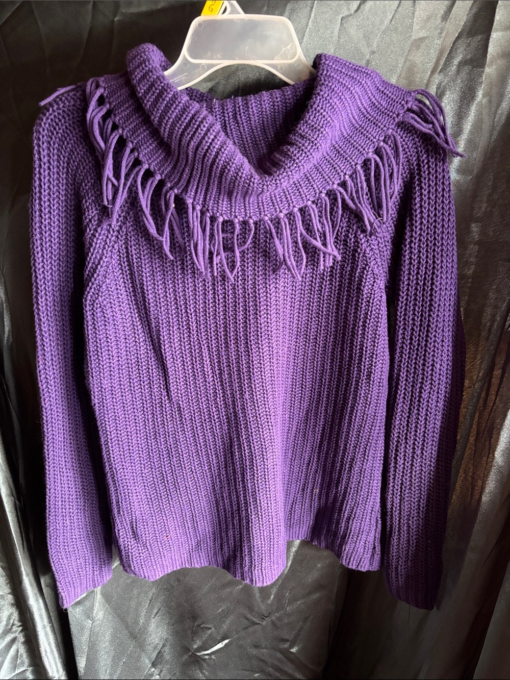Chico's Purple Fringe Cowl Neck Sweater
